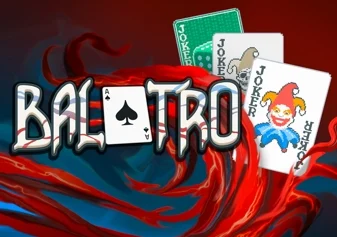 Balatro cover screen. The name has an Ace of Spades for the A. Joker cards are shown behind the O.