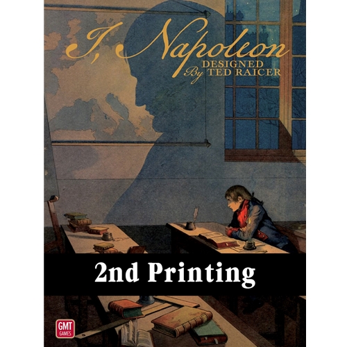 Cover of I, Napoleon. A young Napoleon sits in a classroom. He casts a shadow of an older Napoleon on the wall behind over a map of Europe.